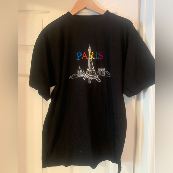 Embroidered Paris Black T-Shirt XL - Picture 1 of 3